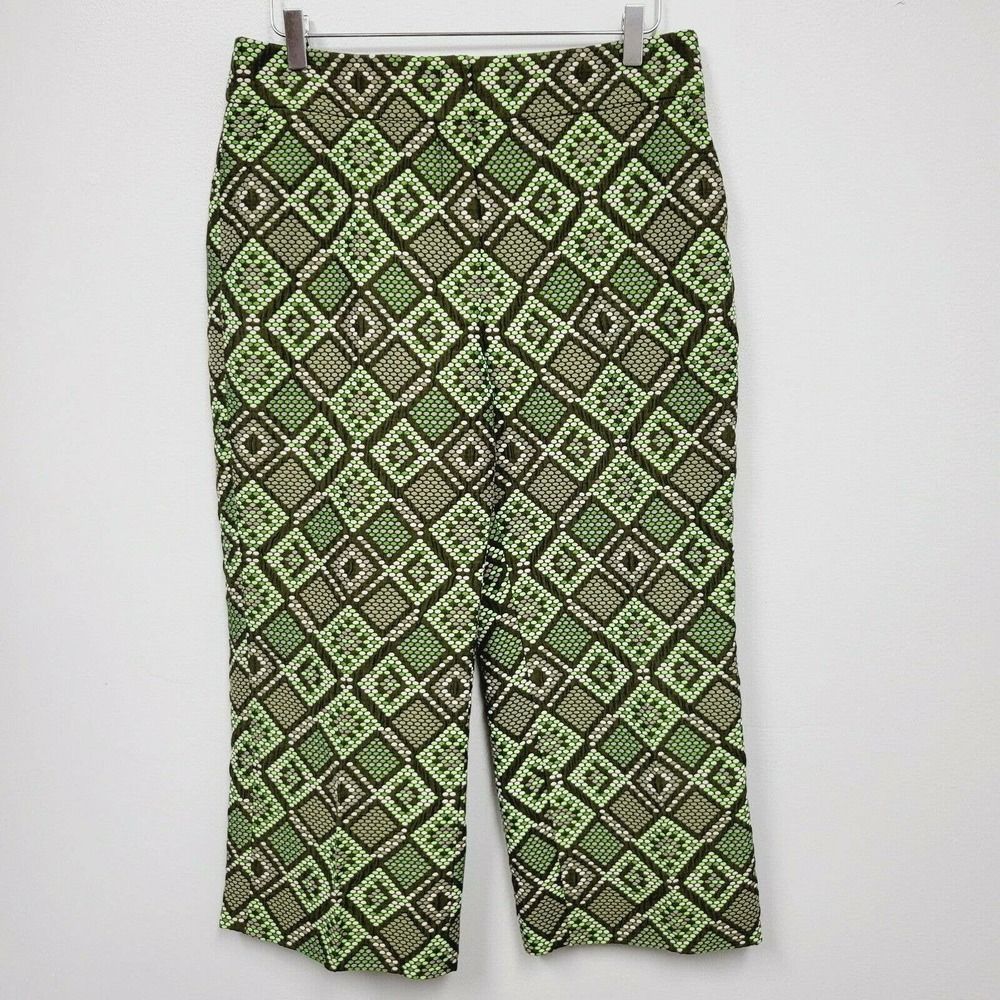 Akris Punto Pants sz 10 Madison Print Jacquard Crop In Agave geometric NWT